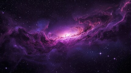 Fototapeta premium Swirling purple clouds of gas and dust amidst thousands of twinkling stars in the vast cosmos, purple nebula, galaxies, galaxy formation, nebulae