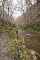 洞爺湖の壮瞥滝に向かう途中の川と遊歩道