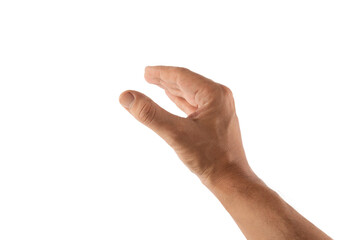 Male hand doing grab gesture isolated no background cutout