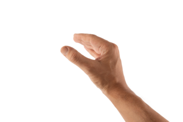 Male hand doing grab gesture isolated no background cutout