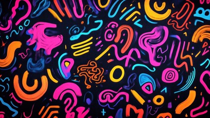 Fototapeta premium Abstract Neon Painting Vibrant Colors Swirls Shapes