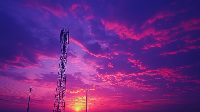 Thunderstorm tornado dramatic sky vivid colors, stormy weather, ominous clouds, road view. A breathtaking scene showcasing a powerful tornado emerging from dark, swirling clouds at sunset, 8k 