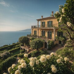 "A romantic Italian villa surrounded by flowering lemon trees and overlooking the sea."
