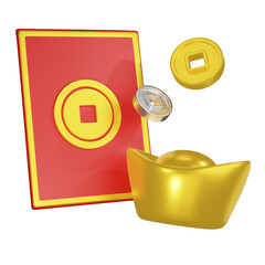 3D Ang pao illustration set, 3D Chinese new year Coin bag illustration, 3D Chinese new year coin bag icon, 3D chinese new year ang pao icon