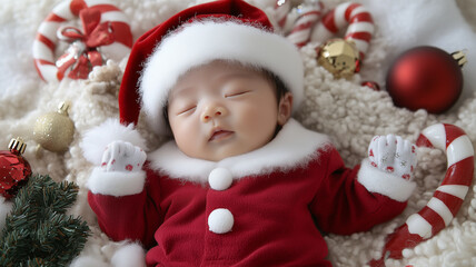 ホリデー気分満点のサンタ衣装の赤ちゃん