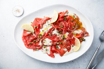 Beef carpaccio with tuna sauce