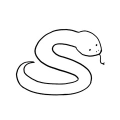 手描きのシンプルなヘビ　カーブを描きながら右下を向く