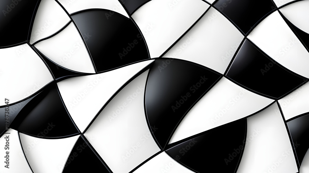 Poster abstract black and white 3d geometric pattern. curved shapes create a dynamic, modern design. ideal 