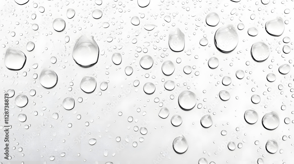 Aufkleber close-up shot of numerous water droplets on a smooth, light gray surface. the droplets vary in size 
