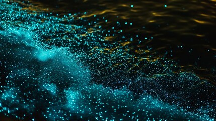 Bioluminescent glowing beach Bio luminescence Illumination of plankton at Maldives Many bright particles at the beach