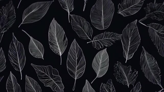 Luxury floral pattern with hand drawn leaves. Elegant astract background in minimalistic linear style