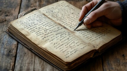 Obraz premium Hand Writing in an Old Journal with a Pen