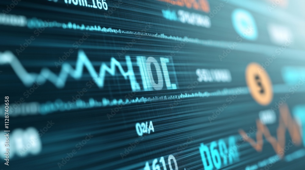 Poster dynamic cryptocurrency market screen in dark room with fluctuating graphs