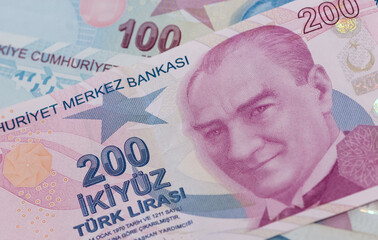 Images of banknotes of various countries. turkish lira photos.