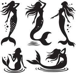 Naklejka premium Mermaid silhouettes vector