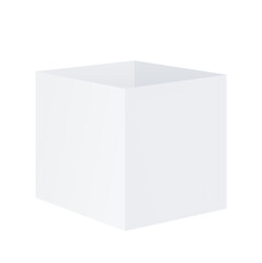 White open empty Box, cardboard or paper packaging, cube shape. Vector realistic Mockup. Square Packaging for food, things, gifts. Blank template.