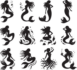 Mermaid silhouettes vector