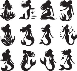 Mermaid silhouettes vector