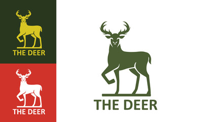 big standing wild deer logo, silhouette of great healthy deer standing vector illustrations