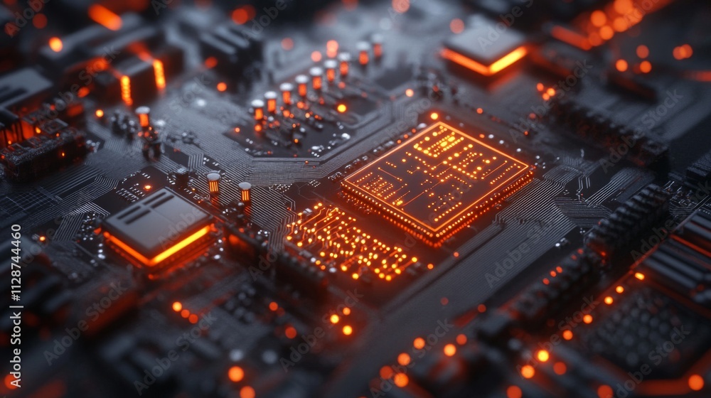 Poster illuminated circuit board with glowing processor
