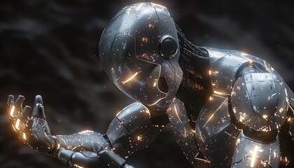 Obraz premium Advanced Robotic Figure In A Dark Setting