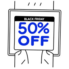 Black-friday-50%-off red-blue-and-white background