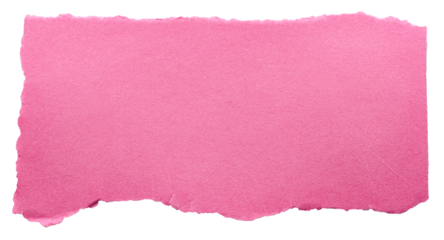 Isolated torn piece of blank pink paper note cardboard with texture and copy space for text, transparent png background design element