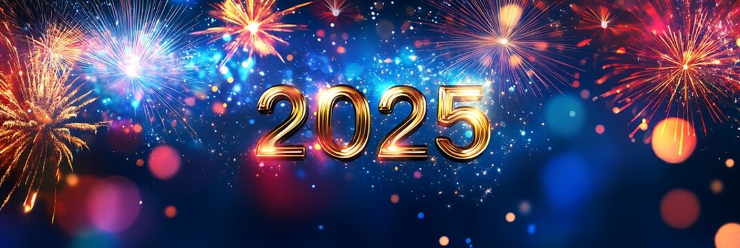 Magical New Year 2025 Celebration with Fireworks and Festive Lights - Powered by Adobe