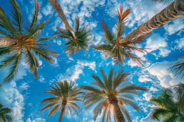 Palm trees against the sky. Generative AI