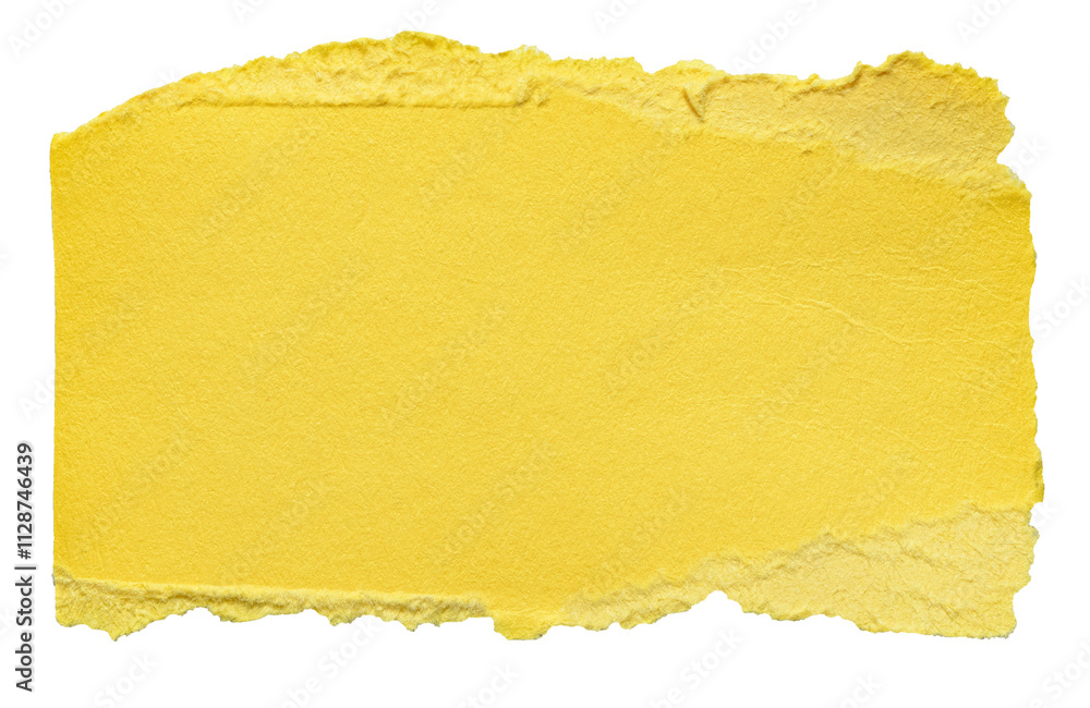 Poster isolated torn piece of blank yellow paper note cardboard with texture and copy space for text, trans