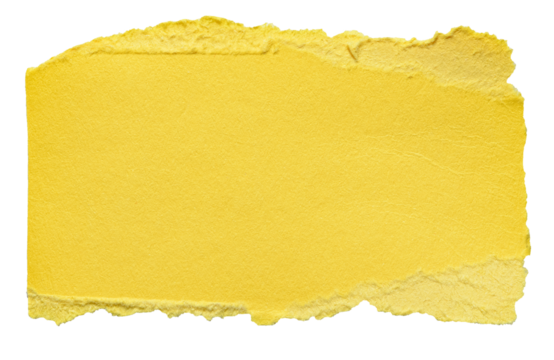Isolated torn piece of blank yellow paper note cardboard with texture and copy space for text, transparent png background design element