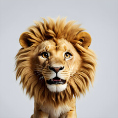 Portrait of a lion isolated on white background. Studio shot.