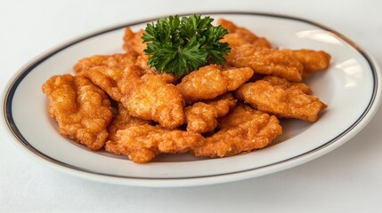 Fototapeta premium Crispy Fried Fish Sticks Served on Plate with Fresh Green Garnish