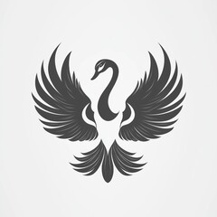 Fototapeta premium Elegant stylized swan with outstretched wings, grayscale vector illustration.