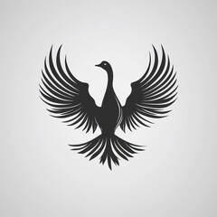 Obraz premium Stylized black swan silhouette with wings spread wide.