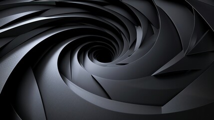 Obraz premium An abstract, 3D rendered design with a black and gray swirling pattern that resembles a vortex.