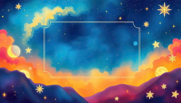 certificate design decorated with celestial themes stars and constellations digital painting, certificate background with certificate border