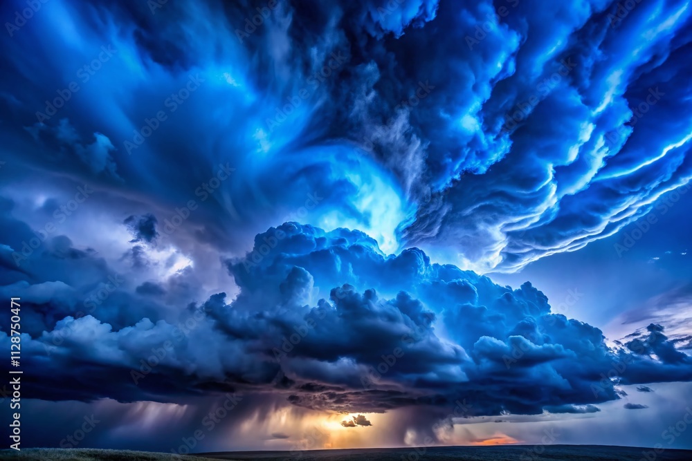 Poster captivating minimalist storm clouds with lightning shadows and dynamic blue hues in a dramatic sky d
