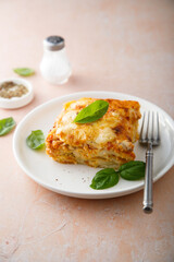 Homemade meatless lasagna with basil