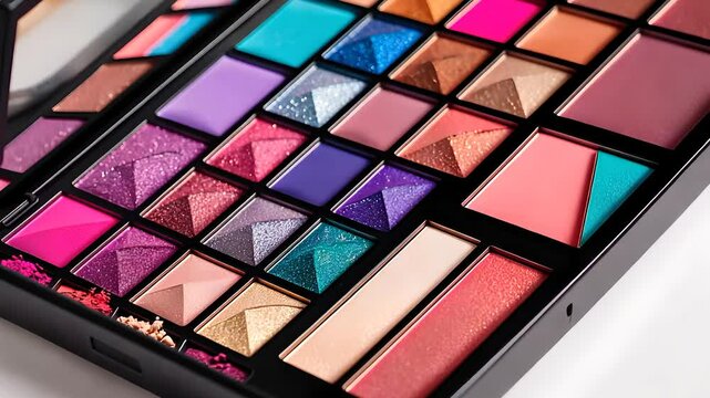 Vibrant Makeup Palette Featuring a Wide Range of Colorful Eyeshadows, Blushes, and Highlighters for Creative Looks


