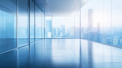 Empty Office Room with Cityscape View Through Large Windows