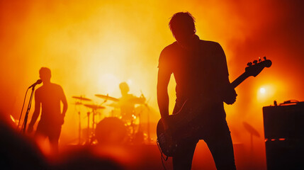 Blurred background light on rock concert with silhouette of musicians - Entretainment and party...