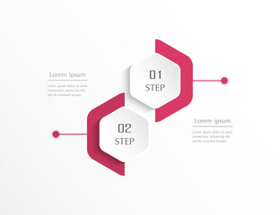 Step by step pink infographic template with 2 steps, options, parts or processes.