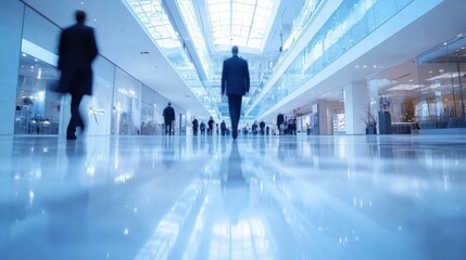 A Man Walks Through a Modern Shopping Mall