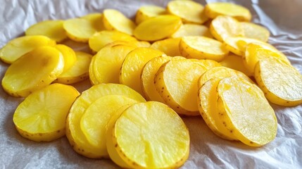 Freshly Sliced Yellow Potatoes on a Clean Surface Ready for Cooking