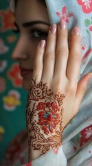 Fototapeta premium Intricate Henna Design on Woman's Hand