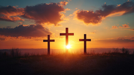 holy saturday cross on top of mountain with evening sky background	
