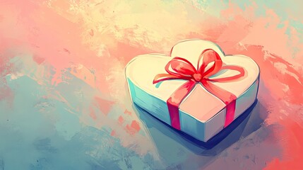 Heart-Shaped Gift Box With Ribbon on Colorful Background
