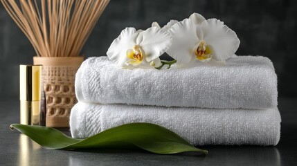 Towelorchid flowersbamboo leaf and cosmetics