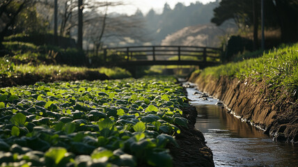 ふきのとうが彩る日本の田舎風景